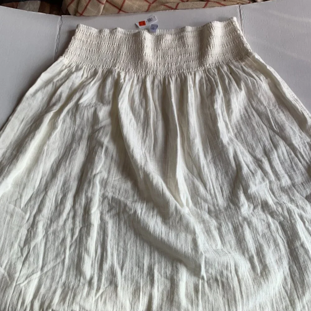 High-Waisted Crinkle Gauze Smocked Maxi Skirt SIZE L SEA SALT - Picture 10 of 11